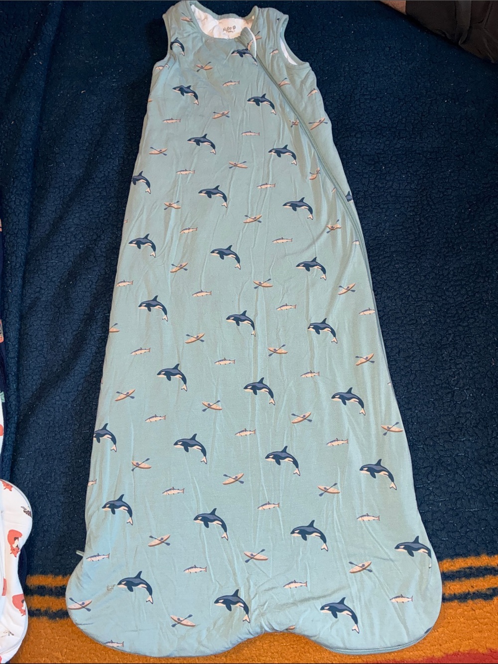 Kyte BABY Seafoam Sleep Sack with green / Navy Dolphin Print
